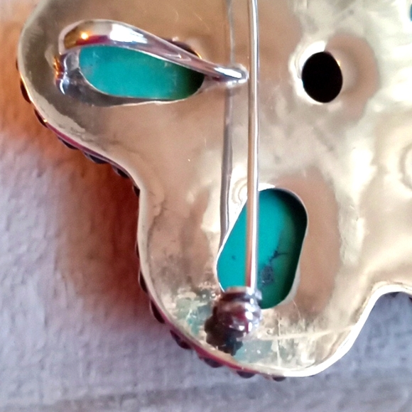 STERLING SILVER, TURQUOISE AND AMBER PIN/PENDENT - Picture 3 of 10